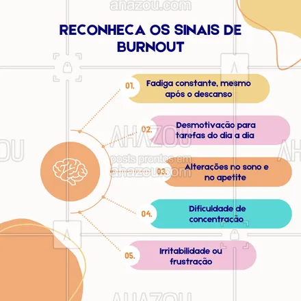 posts, legendas e frases de saúde mental para whatsapp, instagram e facebook: Identificar os sinais do burnout é o primeiro passo para cuidar da saúde mental. Observe se você sente esses sintomas com frequência. Reconhecer o esgotamento é essencial para buscar ajuda e reavaliar seu ritmo. 🧠💼 #ReconhecimentoDoBurnout #SaúdeMental #DicasDeAutocuidado #AhazouSaude #viverbem #qualidadedevida 