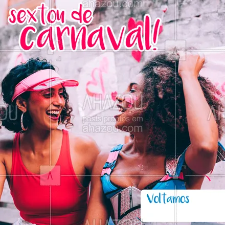 posts, legendas e frases de assuntos gerais de beleza & estética para whatsapp, instagram e facebook: SEXTOU! É CARNAVAL!
Usem protetor e hidratem-se, voltamos ????
#carnaval #sextou #feriado #folia #bloquinho #ahazoucarnaval