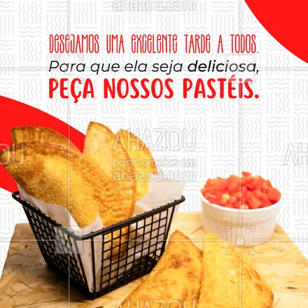 posts, legendas e frases de pastelaria  para whatsapp, instagram e facebook: Aqui sua tarde além de boa é gostosa.
Peça o seu sabor favorito e aproveite. 😋

#ahazoutaste #boatarde  #pastel  #pastelaria  #pastelrecheado  #amopastel 