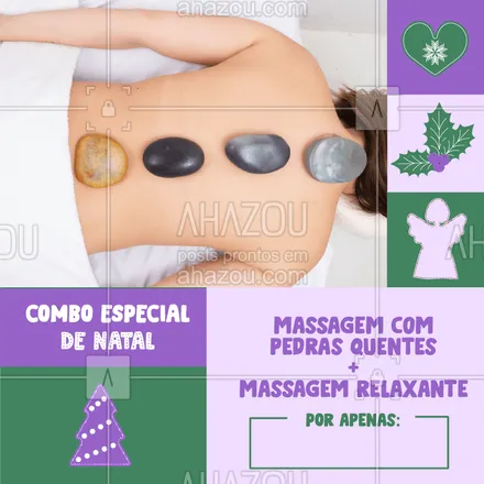 posts, legendas e frases de massoterapia para whatsapp, instagram e facebook: Venha relaxar com este combo especial de natal! #pedrasquentes #ahazou #massagem #massagemrelaxante #natal