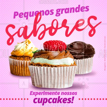 posts, legendas e frases de doces, salgados & festas para whatsapp, instagram e facebook: Pequenos no tamanho, imensos no sabor
 Experimente já e apaixone-se! ?❤

#cupcake #bolo #doce #sabor #ahazou #confeitaria
