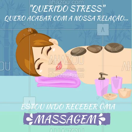 posts, legendas e frases de massoterapia para whatsapp, instagram e facebook: Um dos benefícios da massagem relaxante profissional  é acabar com o stress. Melhore sua qualidade de vida agendando seu horário hoje mesmo. #massagem #ahazoumassagem #saudeebemstar