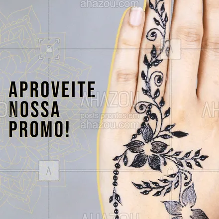 posts, legendas e frases de estúdios, tatuadores & body piercer para whatsapp, instagram e facebook: Estamos com uma promoção para as tatuagens de henna ?!

Não perca, agende seu horário ⏰ agora mesmo e venha tatuar com a gente.

#tattoo #AhazouInk #tatuagemhenna #henna #tattoohenna #tatuagem #tatuagens #promoção 