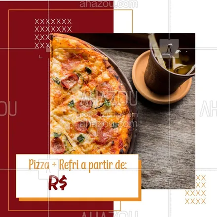 posts, legendas e frases de pizzaria para whatsapp, instagram e facebook: Aproveite nossa promoção e saboreie uma deliciosa pizza com um refri geladinho. #ahazoutaste #pizzaria #pizza