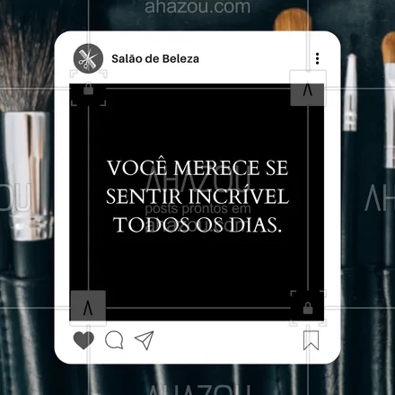 posts, legendas e frases de cabelo para whatsapp, instagram e facebook: 💖 Você merece se sentir incrível, não só em dias especiais, mas todos os dias! No nosso salão, cuidamos de cada detalhe para que sua autoestima esteja sempre lá em cima. Venha renovar seu visual e se redescobrir! ✨

#SintaSeIncrivel #BelezaTodoDia #AutoestimaLáEmCima #CuidadoComVocê #TransformeSeuVisual #AhazouBeauty  #hairstyle  #cabeleireiro #salãodebeleza