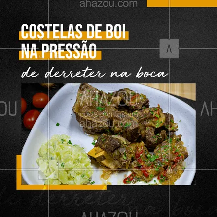 posts, legendas e frases de comidas variadas para whatsapp, instagram e facebook: Quando preparada na panela de pressão, a carne da costela de boi fica tão macia que vai derreter na sua boca. ? #ahazoutaste #costeladeboi #cozido #carne #comida