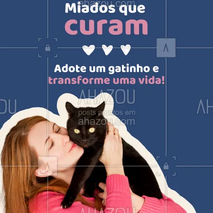 posts, legendas e frases de pets para whatsapp, instagram e facebook: Você sabia que ter um gato faz bem pra saúde mental? 😻
Então aproveita essa chance e venha conhecer os nossos gatinhos prontos pra amar! #ronronterapia #adocaogatinhos #adotesejaamado #gatoterapia #amordegato