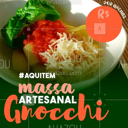 posts, legendas e frases de cozinha italiana para whatsapp, instagram e facebook: Você é do tipo que adora uma massa artesanal? Então aproveite esse preço irresistível e vem pra cá! #massaartesanal #massafresca #ahazou #nhoque #gnocchi #comidaitaliana