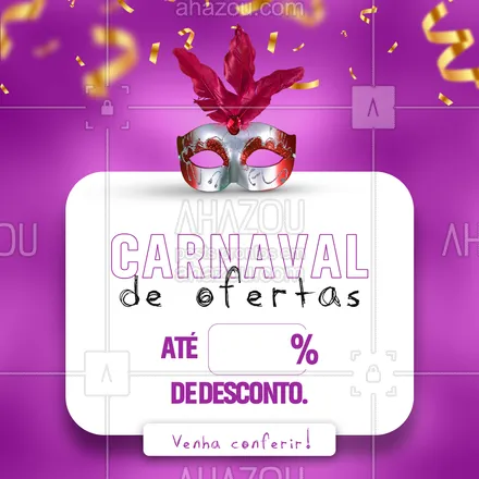 posts, legendas e frases de posts para todos para whatsapp, instagram e facebook: 🎉💸 Venha pular o carnaval com a gente e aproveite descontos imperdíveis de até ___% em nossos (produtos ou serviços). Está esperando o que? Não perca a chance de economizar e garantir o melhor preço do mês de março! 🥳 #PromoçãoImperdível #EconomiaGarantida #Desconto #Promoção #Carnaval #Folia #Ofertas #ahazou