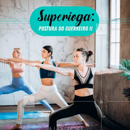 posts, legendas e frases de yoga para whatsapp, instagram e facebook: A superioga é um método físico e mental que mistura a ioga com ginástica. Trabalhando assim as posições comuns com repetições e dinâmicas que potencializam a perda calórica e o relaxamento. A postura do guerreiro 02 na superioga (acrescentar aqui as dinâmicas da posição). #superioga #AhazouSaude #superiogaposições #meditation