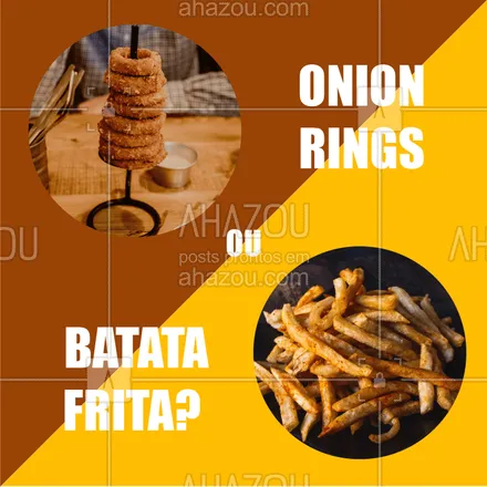 posts, legendas e frases de hamburguer para whatsapp, instagram e facebook: Conta pra gente o que você prefere! ? #onionrings #ahazou #batatafrita