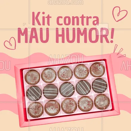 posts, legendas e frases de doces, salgados & festas para whatsapp, instagram e facebook: Em caso de mau humor, encomende um delicioso kit! #kitdoce #mauhumor #ahazoutaste #docinhos #confeitaria 