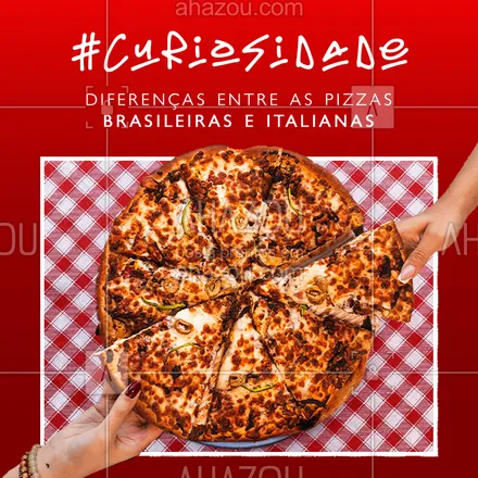 posts, legendas e frases de pizzaria para whatsapp, instagram e facebook: Todo mundo sabe que a pizza já faz parte do dia-a-dia do brasileiro. né? Há quem acrescente até um ketchup pra dar um sabor a mais! ? Mas e quanto as pizzas italianas? O que será que tem de diferente? ? Vamos desvendar esse mistério agora! Olha só:
 ? A borda recheada é invenção do brasileiro mesmo! Em terras italianas, a borda costuma ser beeem mais simples e fina. 
? Nas cidades tradicionais italianas, os recheios das pizzas não tem vários ingredientes como vemos por aqui. Eles levam muito a sério a degustação dos sabores do recheio e massa por completo. Muitas das pizzas vistas por lá levam apenas o molho fresco, alho, azeite e majericão como ingredientes, além da massa fininha,claro. 
? Pizzas doces e com ingredientes como requeijão e milho são vistos apenas nas pizzarias brasileiras. Lá na Itália, os recheios mais básicos e minimalistas são os preferidos, para não ter o risco de anular o sabor deste prato tão tradicional. 
O que você achou? Tem vontade de experimementar as famosas pizzas italianas? ?? ? #pizza #pizzaria #curiosidades #ahazoutaste  #pizzalife #pizzalovers #italia