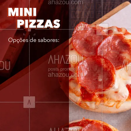 posts, legendas e frases de pizzaria para whatsapp, instagram e facebook: Nossas mini pizzas são uma ótima opção para aquela reunião de amigos, ou até mesmo um coquetel mais elegante! Surpreenda seus convidados! Experimente todos os sabores! #minipizza  #ahazoutaste  #pizzaria #pizza #pizzalife #pizzalovers