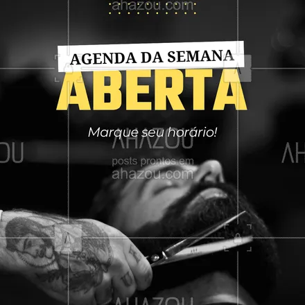 posts, legendas e frases de barbearia para whatsapp, instagram e facebook: Temos horários disponíveis para essa semana, garanta já o seu. #AhazouBeauty #barba  #cuidadoscomabarba  #barbearia  #barbeiro  #barbeiromoderno  #barbeirosbrasil  #barber  #barberLife  #barberShop  #barbershop  #brasilbarbers #agendaaberta #comunicado #horário #semana