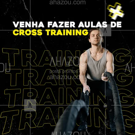 posts, legendas e frases de personal trainer para whatsapp, instagram e facebook: Eleve o seu condicionamento físico com nossas aulas coletivas de Cross Training.
O treinamento é completo e movimenta todo o corpo.
Venha experimentar.
#AhazouSaude #crosstraining  #personal  #personaltrainer  #nopainnogain  #boratreinar 