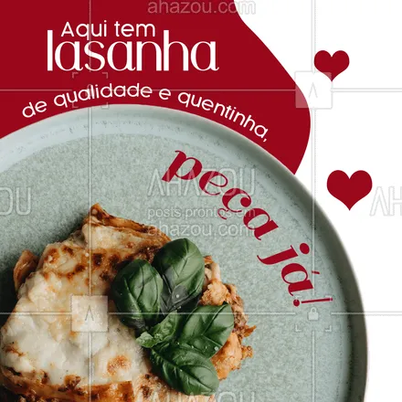 posts, legendas e frases de cozinha italiana para whatsapp, instagram e facebook: Precisando de uma lasanha para alegrar o seu dia? Nós temos o que você precisa, peça já! 😋 #ahazoutaste #restauranteitaliano #massas #comidaitaliana #italianfood #italy #cozinhaitaliana #lasanha