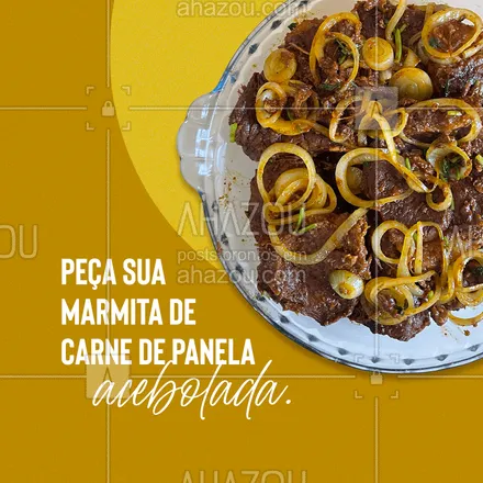 posts, legendas e frases de marmitas para whatsapp, instagram e facebook: Um clássico que não pode faltar no seu almoço. Peça já a sua e deixe o seu almoço ainda melhor.😋#ahazoutaste #marmitas  #marmitex  #comidacaseira 
