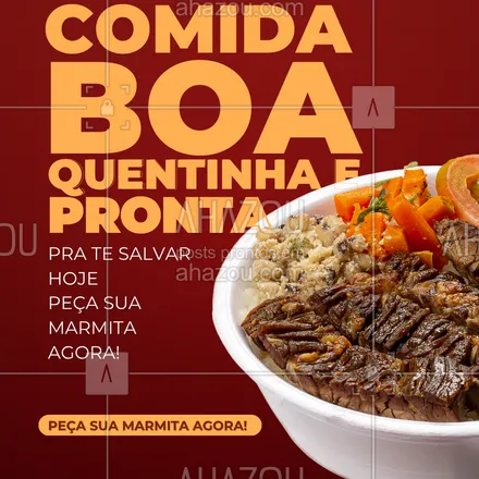posts, legendas e frases de  para whatsapp, instagram e facebook: Nada como uma refeição saborosa sem precisar cozinhar!
Peça sua marmita e receba em casa com aquele temperinho de comida feita com amor ❤️
👉 Faça seu pedido agora mesmo!
#marmitadelivery #comidacaseira #delivery #marmita #almoco #jantardelivery #sabordecasa #comidaboa #praticidade #vemcomerbem

