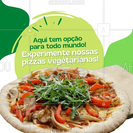 posts, legendas e frases de pizzaria para whatsapp, instagram e facebook: Para os vegetarianos de plantão temos opções deliciosas! Confira o cardápio e peça já a sua! #pizzaria #pizza#ahazoutaste #pizzalife #pizzalovers #sabores #opçoes