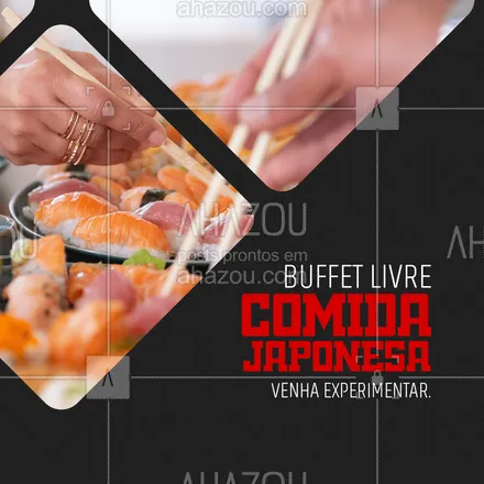 posts, legendas e frases de cozinha japonesa para whatsapp, instagram e facebook: Chegou a hora de experimentar o nosso incrível buffet livre de japa! Entre em contato e venha se deliciar. 🍣❤ #buffet #buffetlivre #comidajaponesa #japa #food #ahazoutaste #sushitime  #sushilovers  #japanesefood 