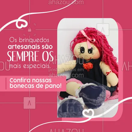 posts, legendas e frases de costura & reparos para whatsapp, instagram e facebook: Dê um presente especial: encomende uma boneca de pano! 😉
#bonecaas #bonecasdepano #AhazouFashion #costuraereparos  #costureira  #encomendas  #tricot 