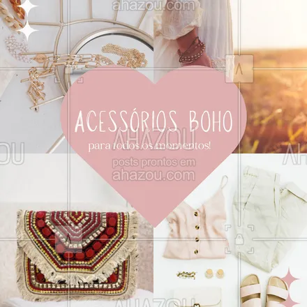 posts, legendas e frases de acessórios para whatsapp, instagram e facebook: Seja para um festival, um dia na praia ou um encontro especial, nossos acessórios boho são versáteis e cheios de estilo. Escolha os seus e crie looks incríveis! ✨
#AcessóriosBoho #EstiloVersátil #ModaBoho #CompreJá