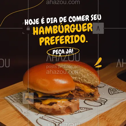 posts, legendas e frases de hamburguer para whatsapp, instagram e facebook: Nada como saborear um hambúrguer delicioso para alegrar o dia, não é mesmo? Então, aproveite para fazer o seu pedido! 🍔🥤 #ahazoutaste #artesanal #burger #burgerlovers #hamburgueria #hamburgueriaartesanal 