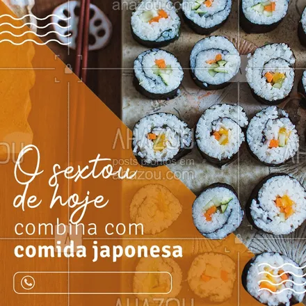 posts, legendas e frases de cozinha japonesa para whatsapp, instagram e facebook: Marque aquele amigo que ama comida japonesa! ?? 

#ComidaJaponesa #Sextou #Gastronomia #AhazouTaste #Delivery #Quarentena #SextaFeira 
