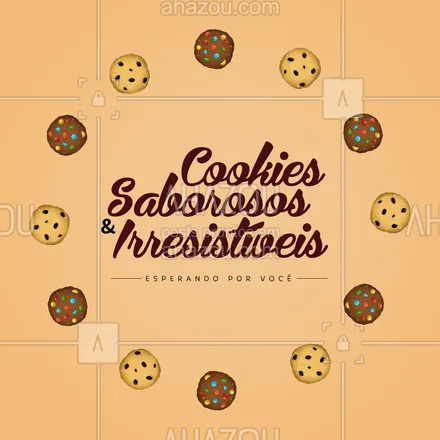 posts, legendas e frases de doces, salgados & festas para whatsapp, instagram e facebook: Peça já nossos cookies e surpreenda-se com tanto sabor e qualidade. 🍪 #ahazoutaste #confeitaria #docinhos #foodlovers #cookie #cookiesaboroso