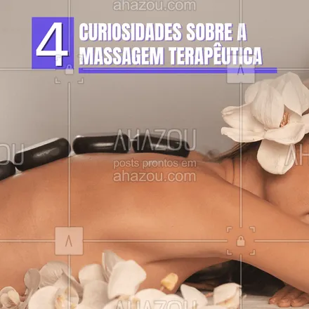 posts, legendas e frases de massoterapia para whatsapp, instagram e facebook: A masssagem terapêutica tem o objetivo de tratar condições musculoesquelética.
Conheça 4 curiosidades sobre ela:
1 -  Recupera lesões musculares.
2 - Alivia dores crônicas.
3 - Regula a pressão arterial.
4 - Melhora a circulação sanguínea.
É uma massagem que pode ser personalizada e praticada em idosos, gestantes e até mesmo crianças.
#AhazouSaude #curiosidades #massagemrelaxante  #massoterapia  #relax  #massoterapeuta 