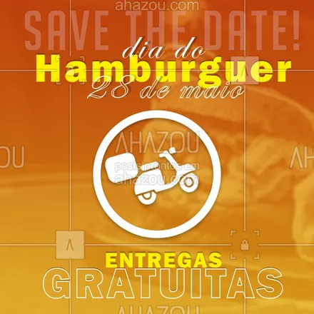 posts, legendas e frases de hamburguer para whatsapp, instagram e facebook: Save the dateee! No dia do hamburguer nada melhor do que comemorar comendo hambúrguer certo?
Então para dar mais um apoio, para comemorar um dia tão especial, zeramos os valores da entregas! 
Então corree e pede o seu! Comemore o dia do hamburguer em grande estilo! ???
#ahazoutaste #hamburgueria #burgerlovers #burger #diaDoBurger