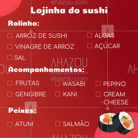posts, legendas e frases de cozinha japonesa para whatsapp, instagram e facebook: Comenta aqui qual a sua combinação favorita! #sushi #comidajaponesa #ahazou #japones #euamo