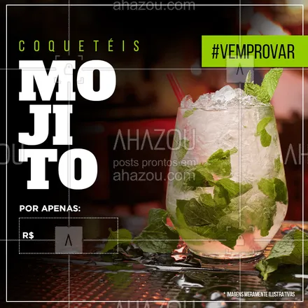 posts, legendas e frases de bares para whatsapp, instagram e facebook: MOJITO: Um coquetel delicioso e especial a base de rum, hortelã e limão. 
VEM PROVAR ?

#mojito #ahazou #bar #drinks


