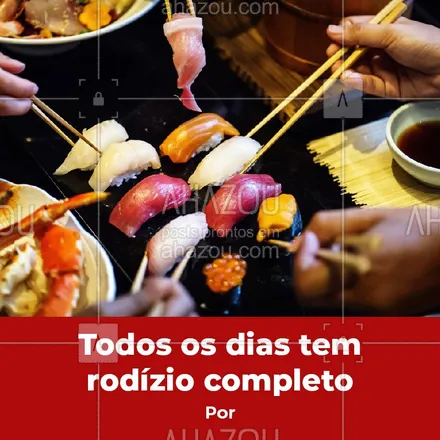 posts, legendas e frases de cozinha japonesa para whatsapp, instagram e facebook: Hmmm venha se deliciar com nosso rodízio completo ? #rodizio #ahazou #comidajaponesa