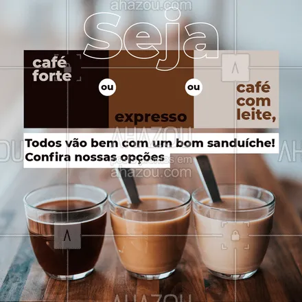 posts, legendas e frases de cafés para whatsapp, instagram e facebook:  Você já conferiu as opções que nós temos no cardápio? ?
#café #sanduiche #ahazoutaste  #cafeteria #barista #coffeelife