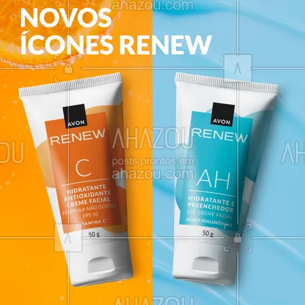 posts, legendas e frases de avon para whatsapp, instagram e facebook: Os ativos mais famosos do mundinho da skincare ficaram ainda mais icônicos: agora você pode hidratar a sua pele com Vitamina C ou Ácido Hialurônico, optando pelo seu favorito para usar individualmente ou incorporando ambos na sua rotina. É só escolher! Nesse #DuelodeÍconesRenew, quem ganha é sempre você.  #ahazouavon #ahazourevenda