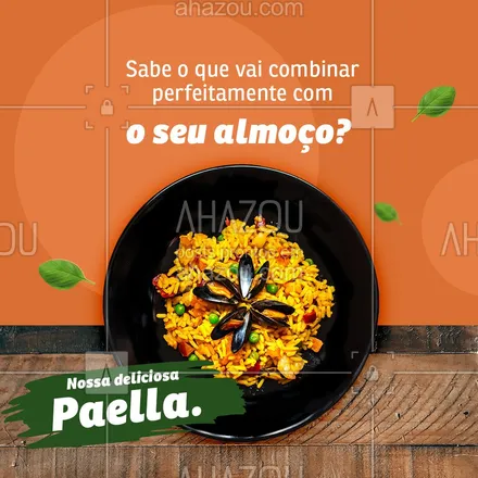 posts, legendas e frases de comidas variadas, peixes & frutos do mar para whatsapp, instagram e facebook: Aprecie um almoço sensacional com a melhor e mais gostosa paella que você já provou. Venha nos visitar ou peça a sua por delivery. #delivery #eat #foodlovers #frutosdomar #ahazoutaste#ilovefood #instafood #peixes #pescados #sabor #qualidade #opções #cardápio #paella
