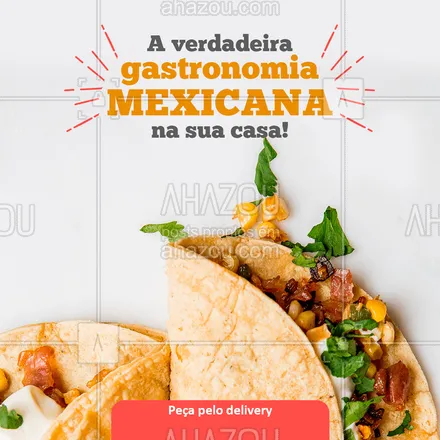 posts, legendas e frases de cozinha mexicana para whatsapp, instagram e facebook: Fique em casa e peça sua comida mexicana! Estamos atendendo pelo app de delivery e também pelo nosso WhatsApp (XXXXX). 

#ComidaMexicana #ahazoutaste #delivery #quarentena