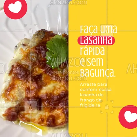 posts, legendas e frases de assuntos variados de gastronomia para whatsapp, instagram e facebook: 🍽 Lasanha de Frango na Frigideira: uma explosão de sabores em uma única panela! 😋 Quer experimentar? Deslize para o lado e descubra como fazer essa maravilha em sua própria cozinha! 🌟 #Gastronomia #Receitas #LasanhaDeFrango #Fácil #Delicioso #ChefEmCasa" #ahazoutaste #receitadeumapanela #dica #sabor