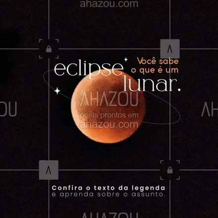 posts, legendas e frases de posts para todos para whatsapp, instagram e facebook: O eclipse lunar é um fenômeno astronômico que acontece quando a Lua encontra a área de sombra da Terra, isso acontece quando os astros estão alinhados e o Sol, também. Com isso, a sombra da Terra é projetada na superfície lunar integralmente ou parcialmente. 🌗 #ahazou #curiosidades #eclipse #eclipselunar #dicasobreeclipse