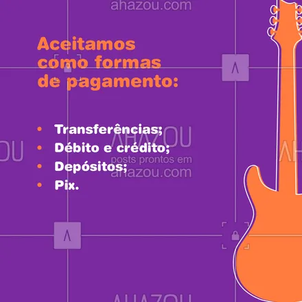 posts, legendas e frases de música & instrumentos para whatsapp, instagram e facebook:  Agora com as nossas inúmeras formas de pagamento, fica muito mais fácil de você aprender a tocar aquele tão especial instrumento! ??
#AhazouEdu  #aulaparticular #aprendamúsica #aulademusica #instrumentos #pagamentos