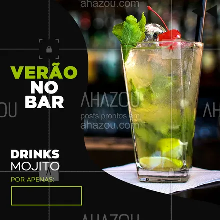 posts, legendas e frases de bares para whatsapp, instagram e facebook: É hora de aproveitar o verão ! 
Drinks e bebidas com preços especiais. 
VENHA SE REFRESCAR ? #veraonobar #ahazou #drinks #mojito