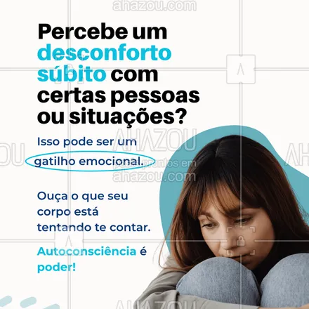 posts, legendas e frases de saúde mental para whatsapp, instagram e facebook: Nosso corpo fala: ansiedade, suor, coração acelerado... são respostas a gatilhos emocionais. Quando isso acontecer, pare, respire e observe.
#saudementalimporta #gatilhos #autoconhecimento #emocao #resiliênciaemocional #cuidebemdevocê