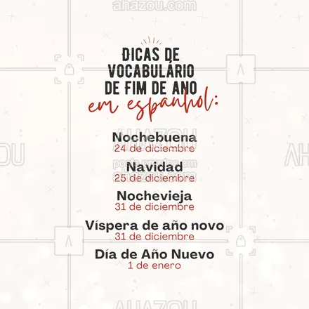 posts, legendas e frases de ensino particular & preparatório para whatsapp, instagram e facebook: Espanhol sem erro! Até depois dos brindes das festas você vai saber falar.🎉🎄
#AhazouEdu #dicas #vocabulario #educacao #spanish #espanhol #tips #anonovo #añonuevo