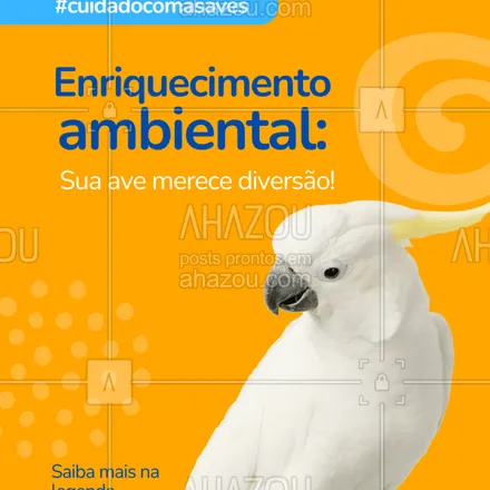 posts, legendas e frases de assuntos variados de Pets para whatsapp, instagram e facebook: Aves também se entediam!
Ofereça brinquedos, galhos naturais, cordas e atividades pra estimular o corpo e a mente.
Ambientes ricos = aves mais saudáveis e felizes! 💛
#bemestaranimal #cuidadoscomaves #enriquecimentoambiental #passarinhosaudavel #avefeliz
