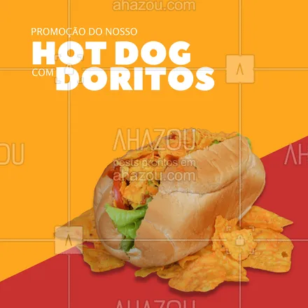 posts, legendas e frases de hot dog  para whatsapp, instagram e facebook: Hot dog com Doritos em promoção.  Faça seu pedido hoje e ganhe XX% de desconto Aproveite!#ahazoutaste #editaveisahz #cachorroquente #food #hotdog #hotdoggourmet #hotdoglovers