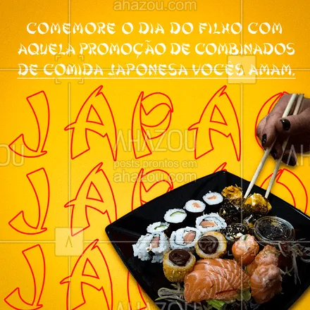 posts, legendas e frases de cozinha japonesa para whatsapp, instagram e facebook: Comer uma comidinha japonesa é muito bom e comer por preços incríveis e para comemorar o dia dos filhos (05 de abril) é melhor ainda. Aproveite nossa promoção e comemore essa data especial da forma mais deliciosa.  

#comidajaponesa #cozinhajaponesa  #sushillife  #sushilovers #ahazoutaste #temakeria #promocional #promoção #diadofilho #05deabril #celebração