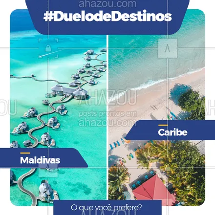 posts, legendas e frases de agências & agentes de viagem para whatsapp, instagram e facebook: Essa é difícil, mas conta pra gente o que você prefere: águas cristalinas nas Maldivas ou no Caribe? Com dois lugares incríveis como esses, fica até difícil escolher só um. Mas que tal realizar o seu sonho de viajar para um (ou dois) desses destinos? Entre em contato e conheça os nossos pacotes. 🗺✈  #duelo #duelodedestinos #viagens #viajar #enquete #AhazouTravel #viagem  #trip  #agentedeviagens  #agenciadeviagens  #viageminternacional 