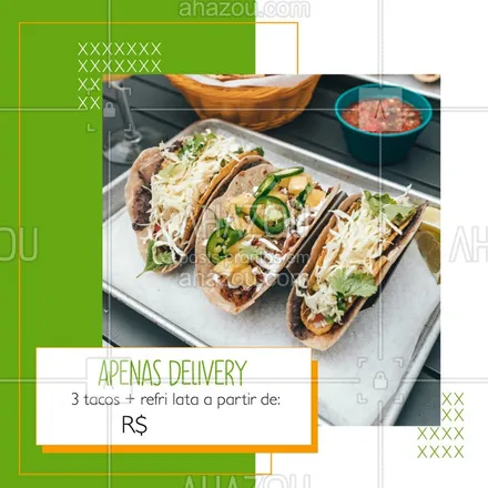posts, legendas e frases de cozinha mexicana para whatsapp, instagram e facebook: Devido a quarentena, estamos atendendo apenas via delivery, porém, não deixe de aproveitar nossa promoção de tacos + refri a partir de R$XX. Entre em contato pelo whatsapp xxxxx-xxxx e consulte os sabores. #ahazoutaste #taco #cozinhamexicana #culinariamexicana #delivery #covid19 #coronavirus